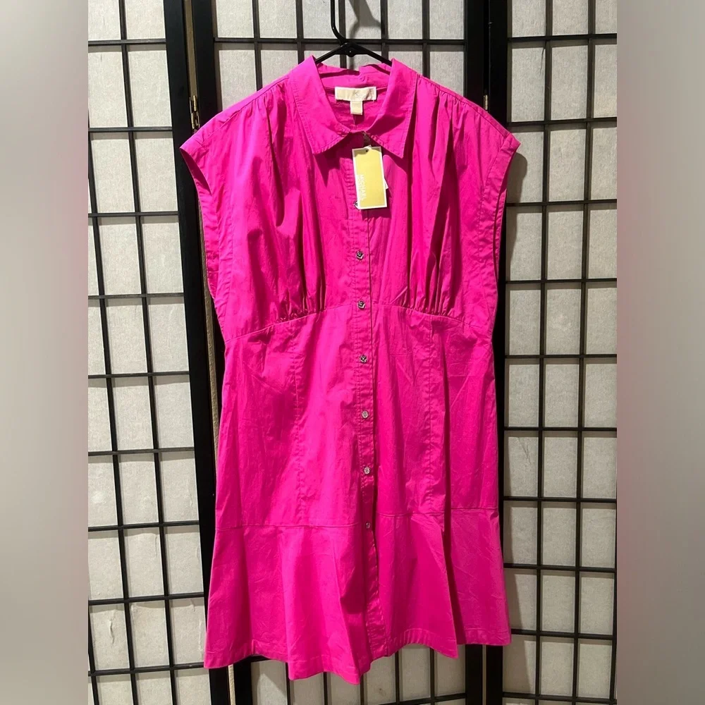 MICHAEL KORS Bright Fuchsia Sleeveless A-Line CERISE Dress WOMEN SIZE L
